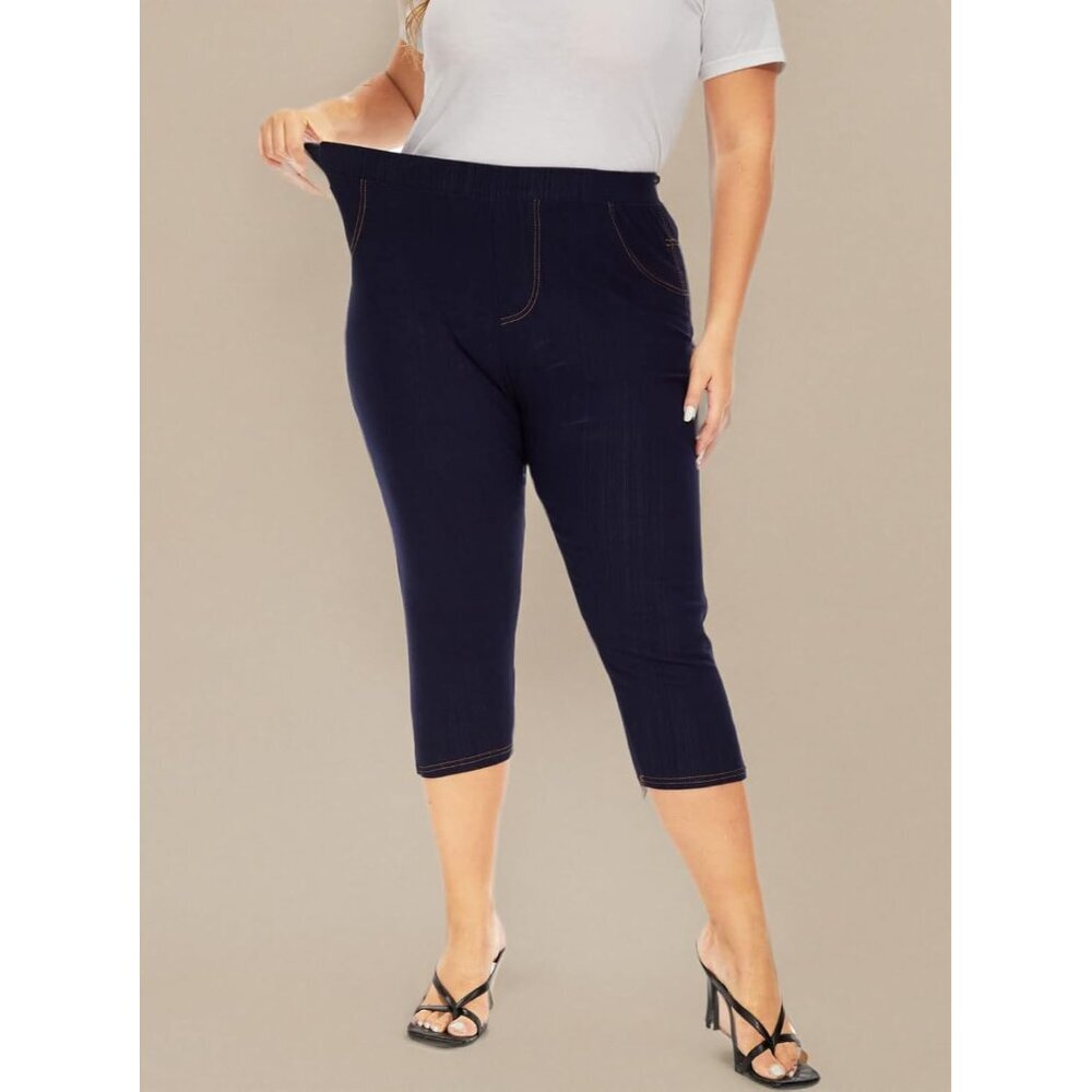 Plus Size Capri Jeggings Women High Waist Stretch Denim with Pockets - Picture 6 of 6